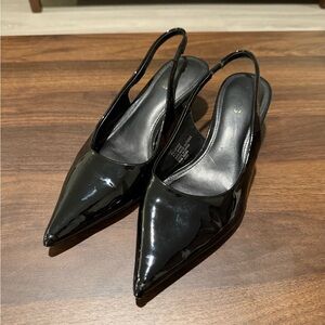 Express Patent Black Slingback Kitten Heels